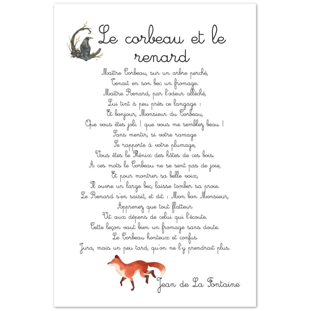 Renard corbeau fable du coursinfo