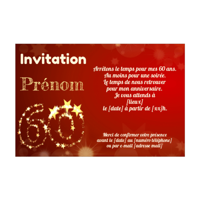 Texte Invitation Anniversaire 60 Ans Gratuite À Imprimer