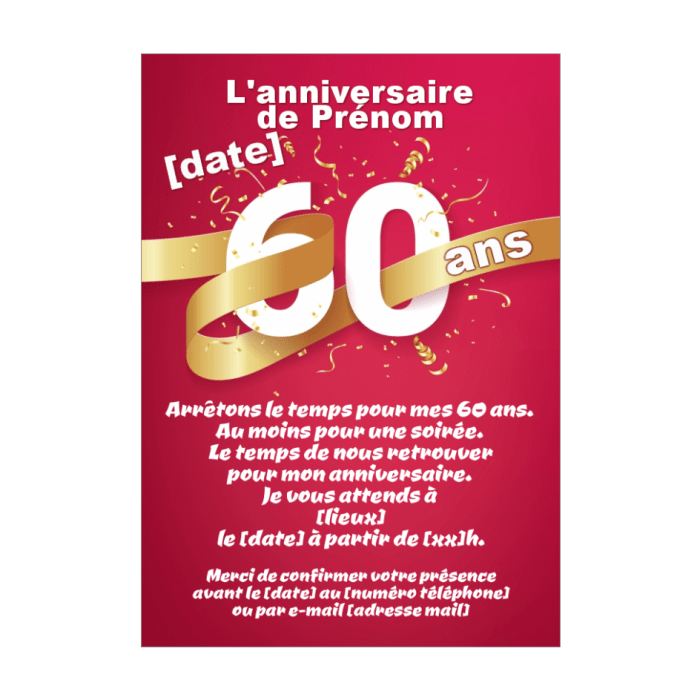 Texte Invitation Anniversaire 60 Ans Gratuite À Imprimer